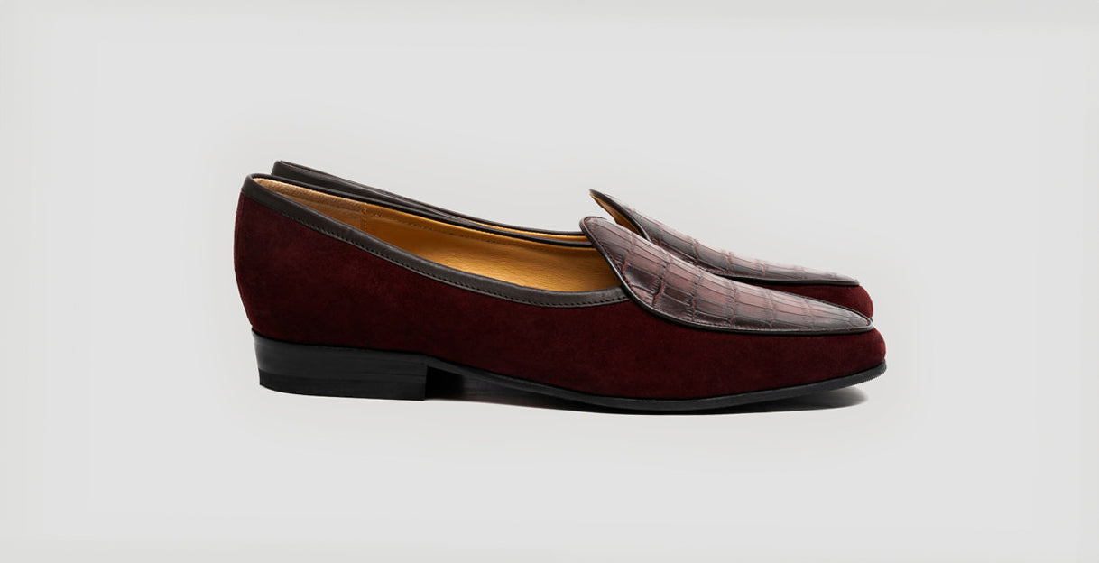 Suede Croco Apron Burgundy